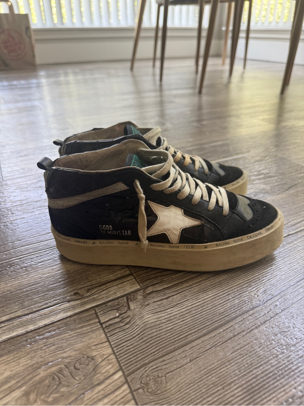 Golden Goose Hi-Star Black Alligator and Suede Sneakers